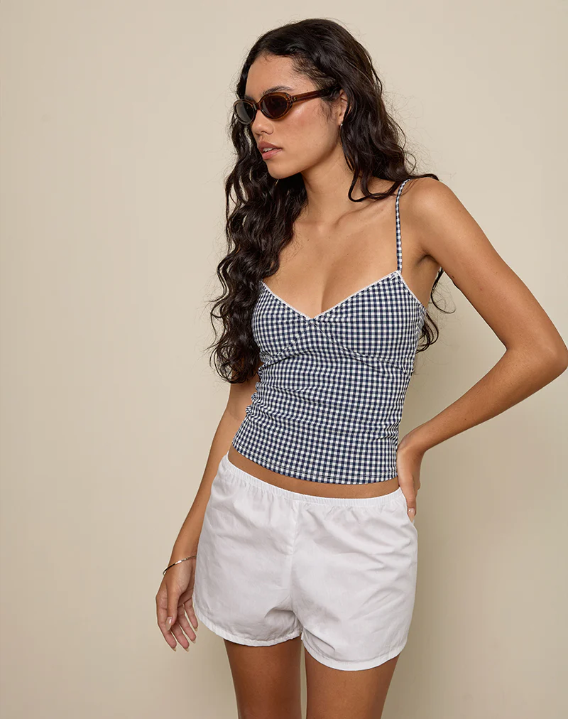 Gaika Cami Top in Seersucker Gingham Navy - Image 4