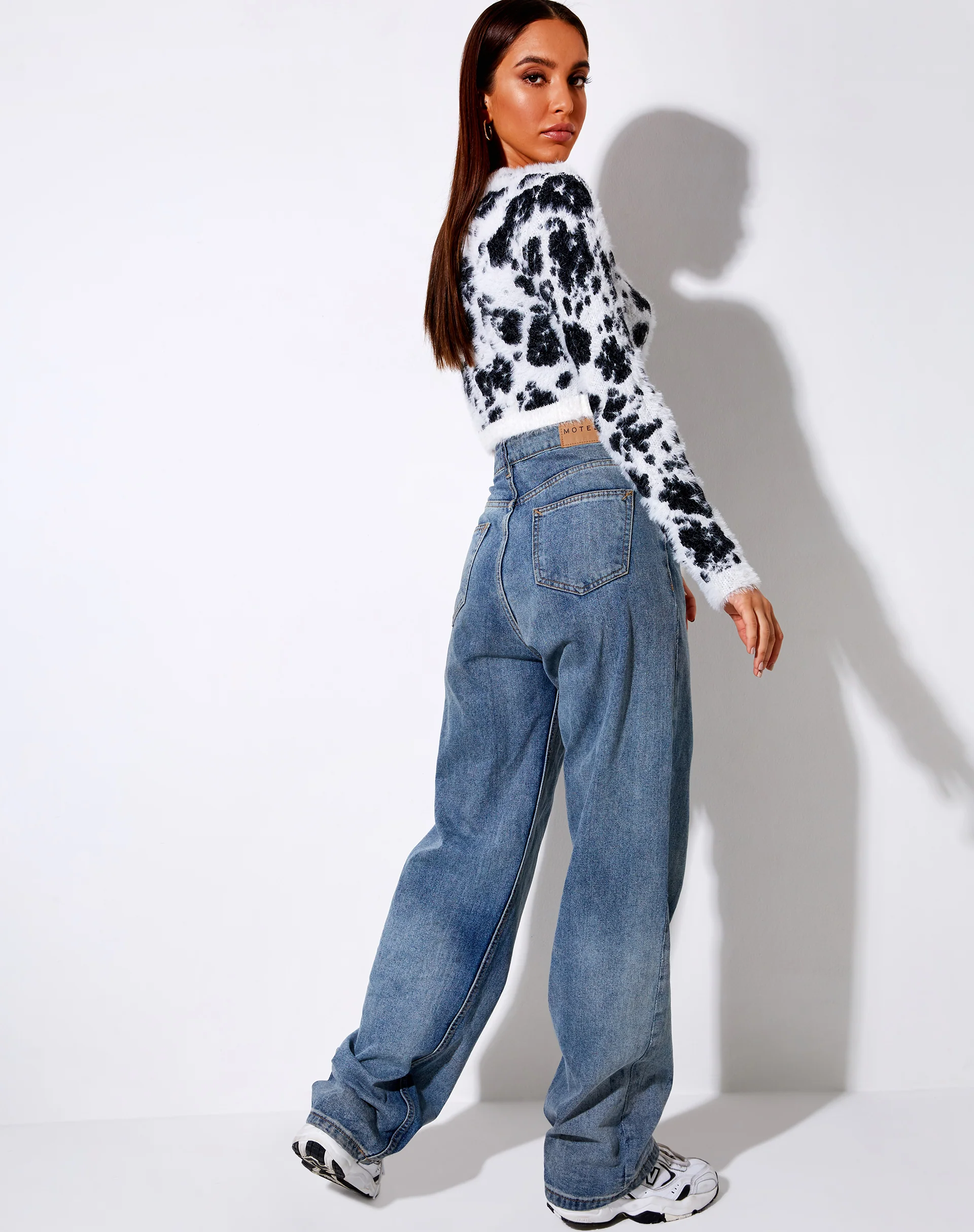 Gail Jumper in Fluffy Knit Cow Hide Black and White - Image 5