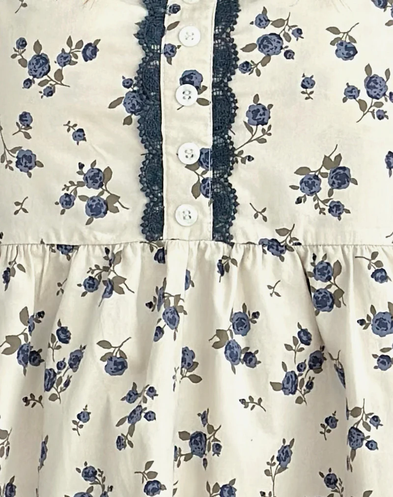 Gal Mini Dress in Ditsy Leaf Rose Navy - Image 5