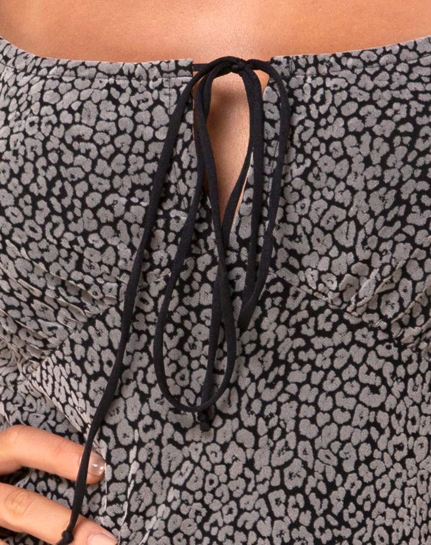 Gala Dress in Ditsy Leopard Grey Flock - Image 5