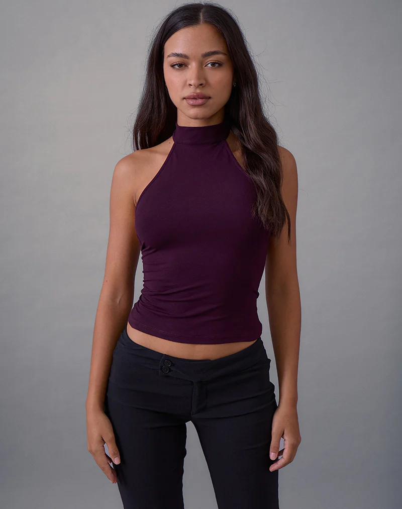 Galile High Neck Top in Jersey Fig