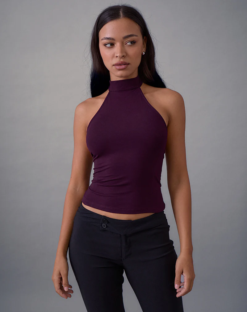 Galile High Neck Top in Jersey Fig - Image 3