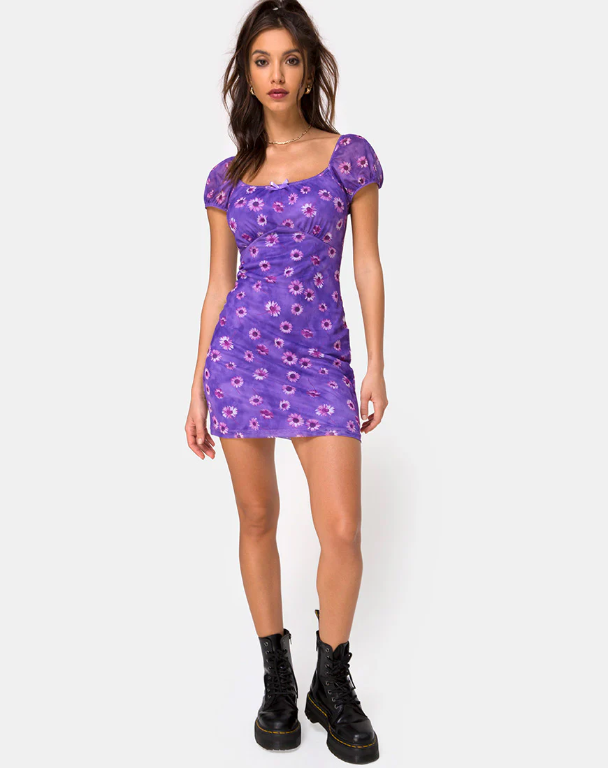 Galot Mini Dress in Daisy Daze Purple - Image 4
