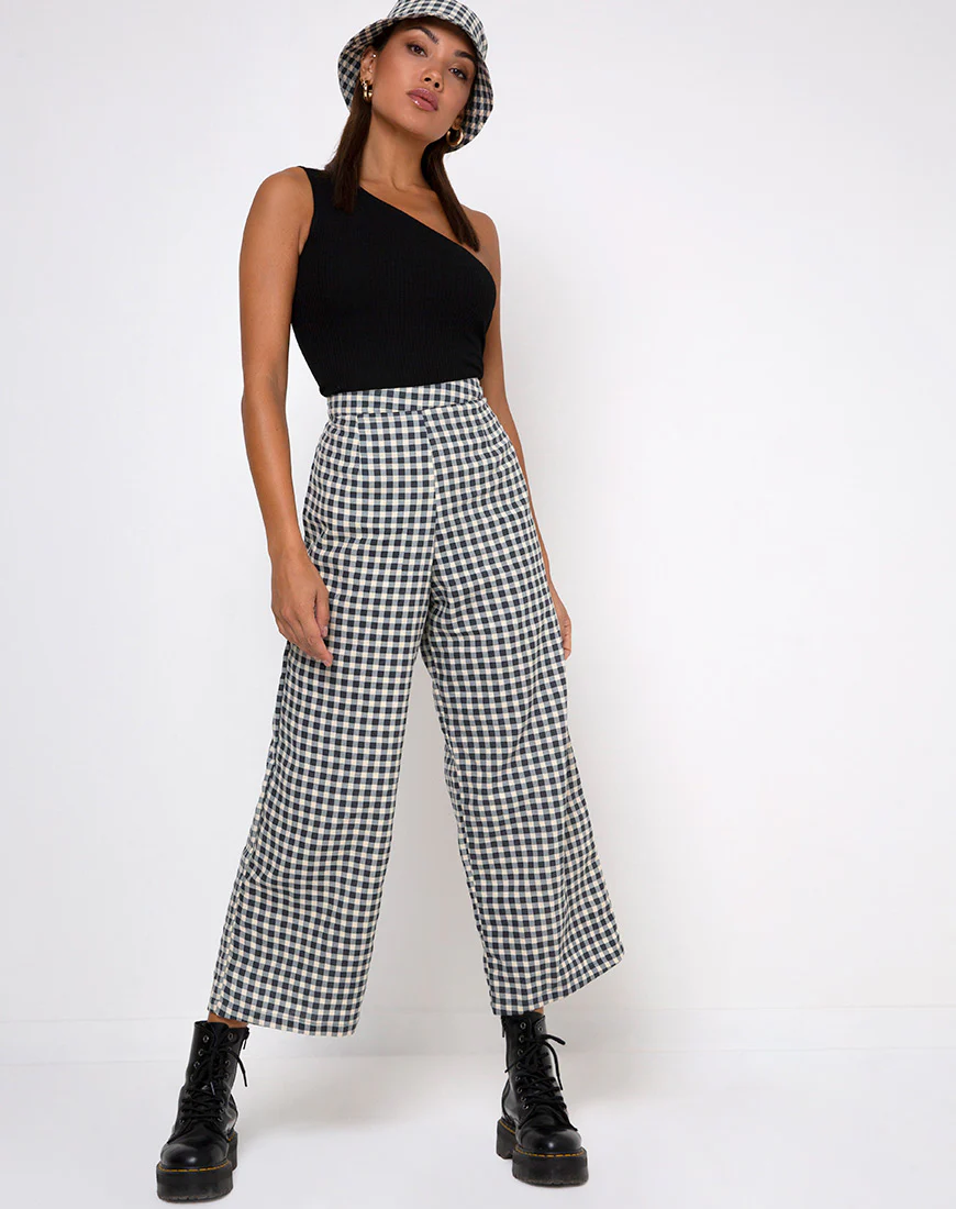 Gamila Culotte Trouser in Gingham Cream - Image 3