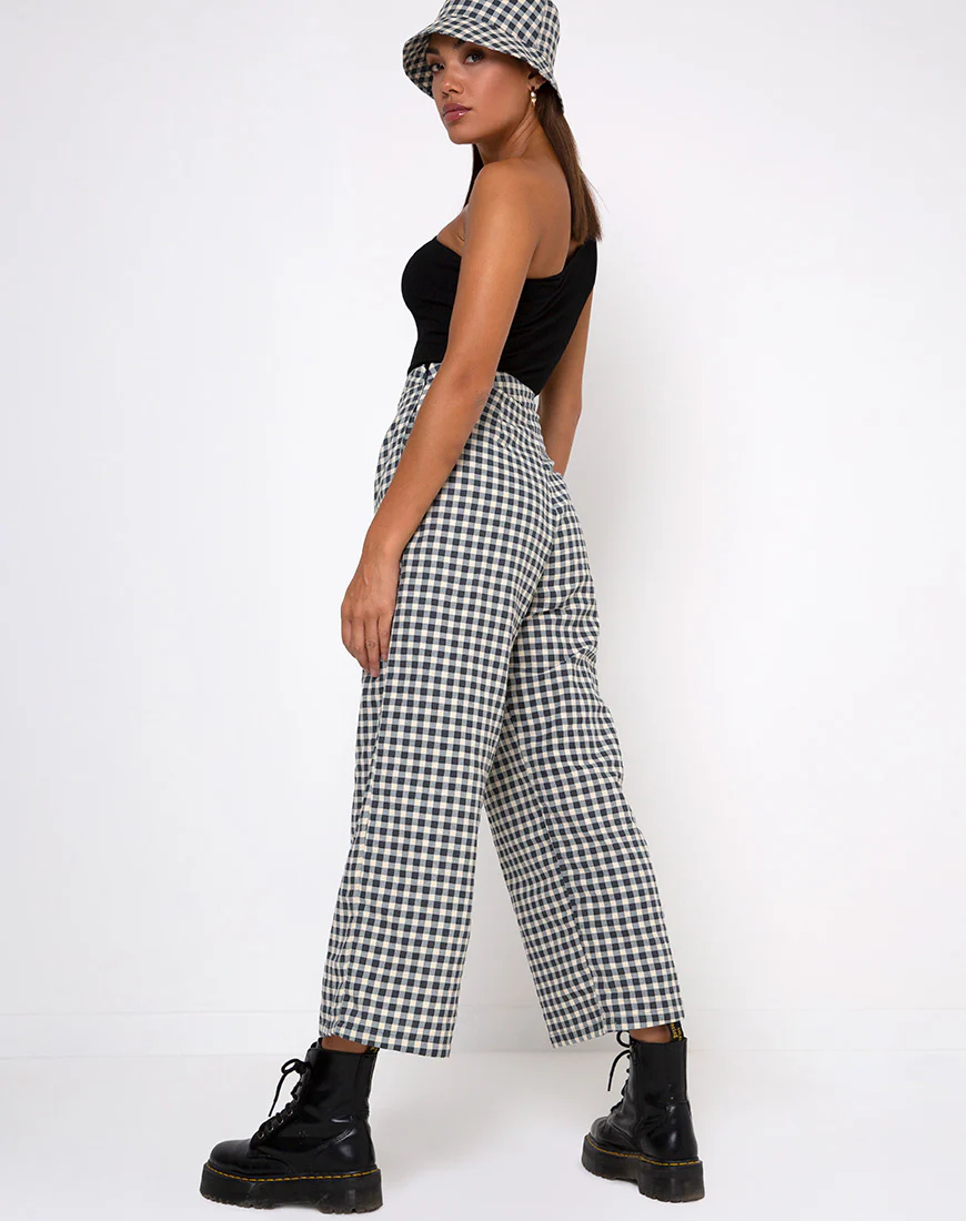 Gamila Culotte Trouser in Gingham Cream - Image 4