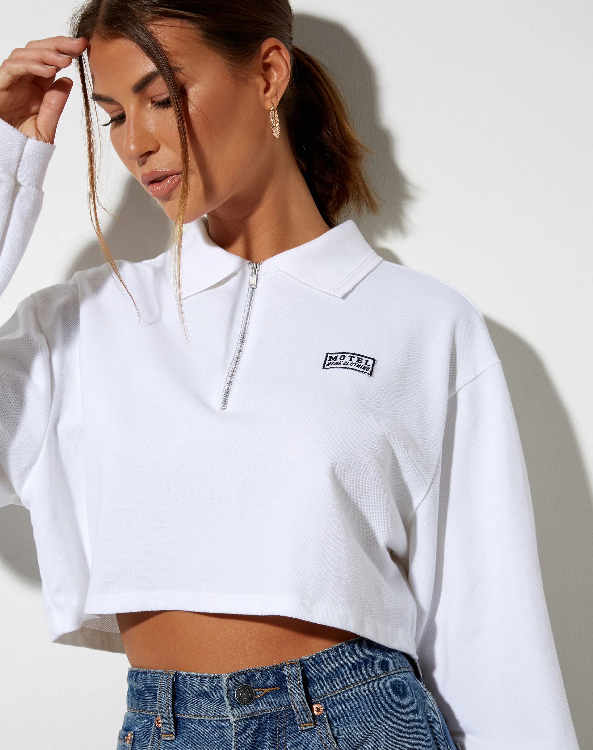 Gandi Crop Top in White with Motel Work Clothing Label - Image 3