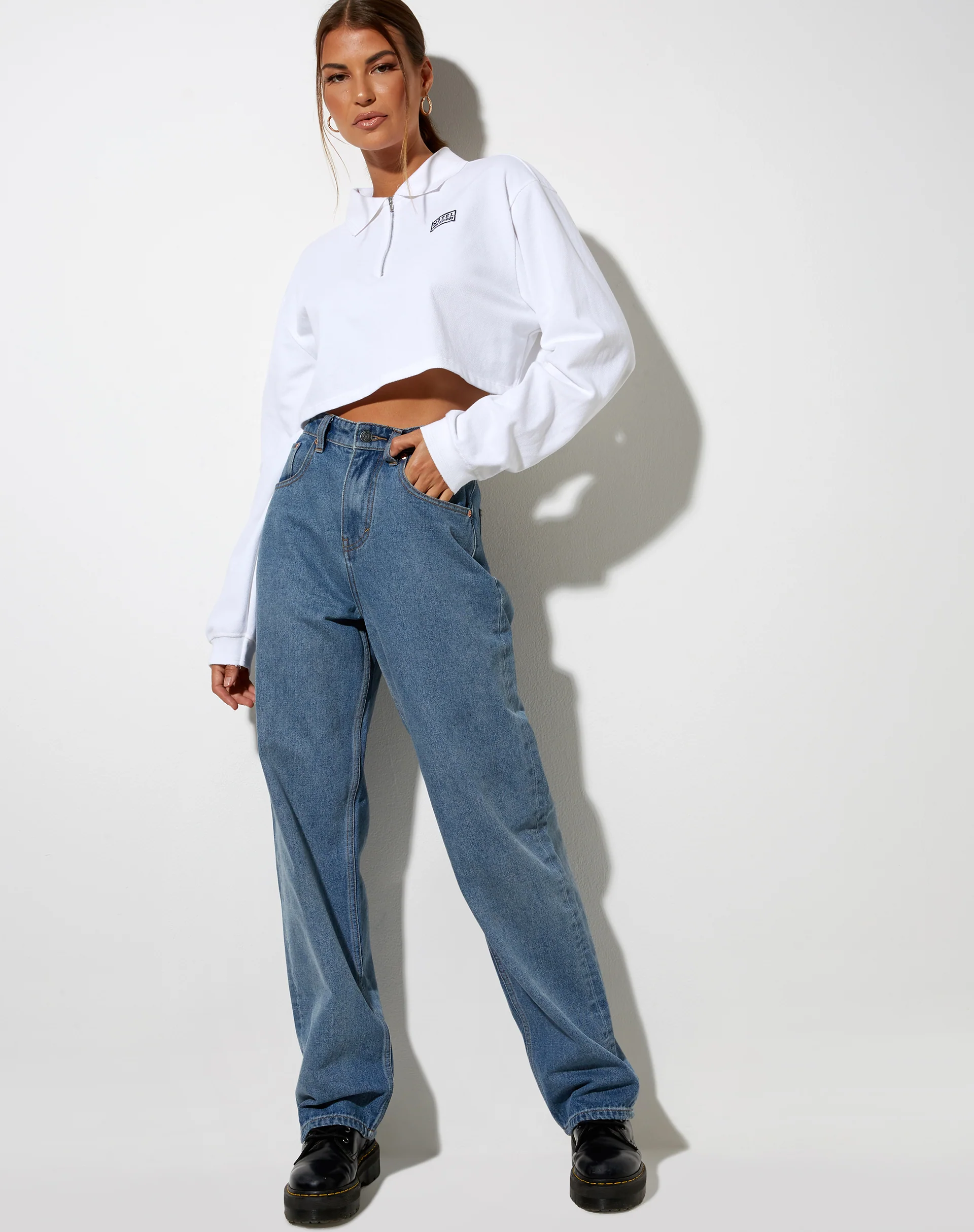 Gandi Crop Top in White with Motel Work Clothing Label - Image 4