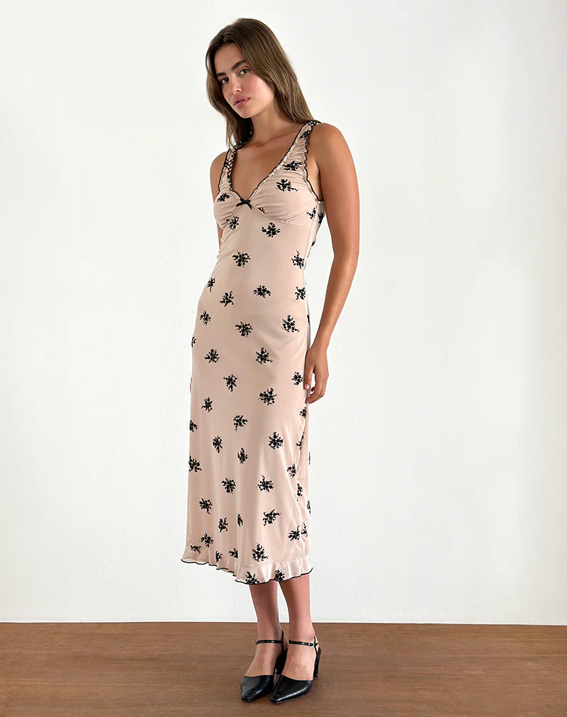 Gandira Midi Dress in Cluster Ditsy Floral Flock Nude - Image 2