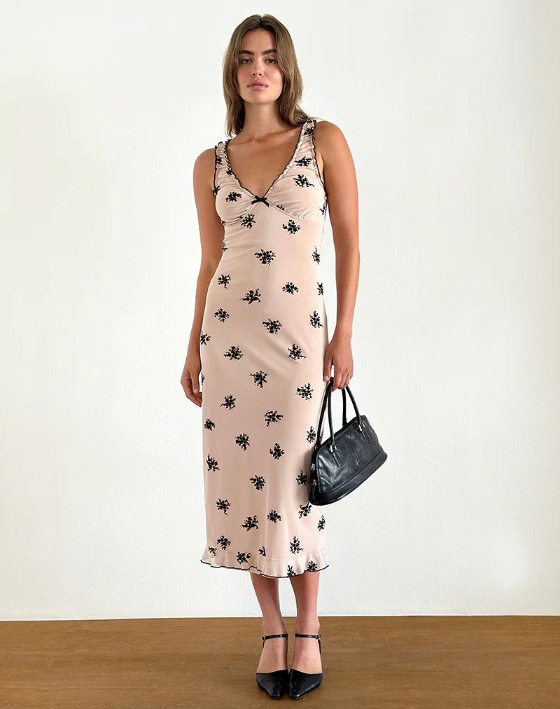 Gandira Midi Dress in Cluster Ditsy Floral Flock Nude - Image 5