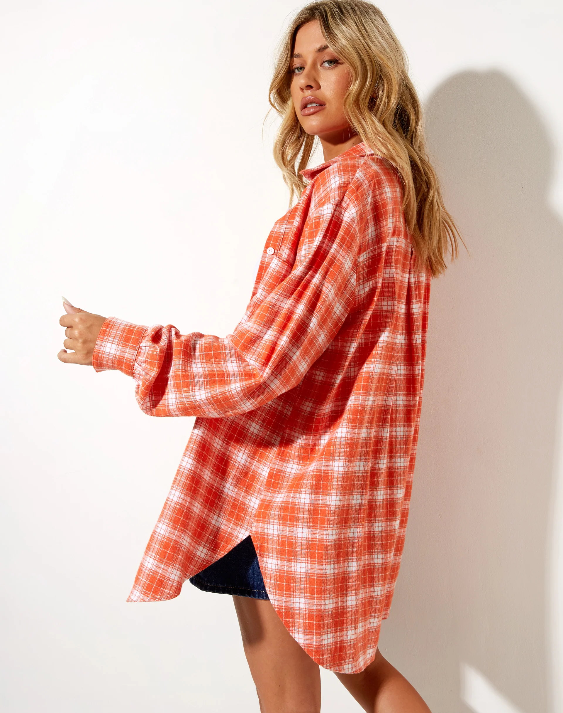 Gane Shirt in Check Orange White - Image 2