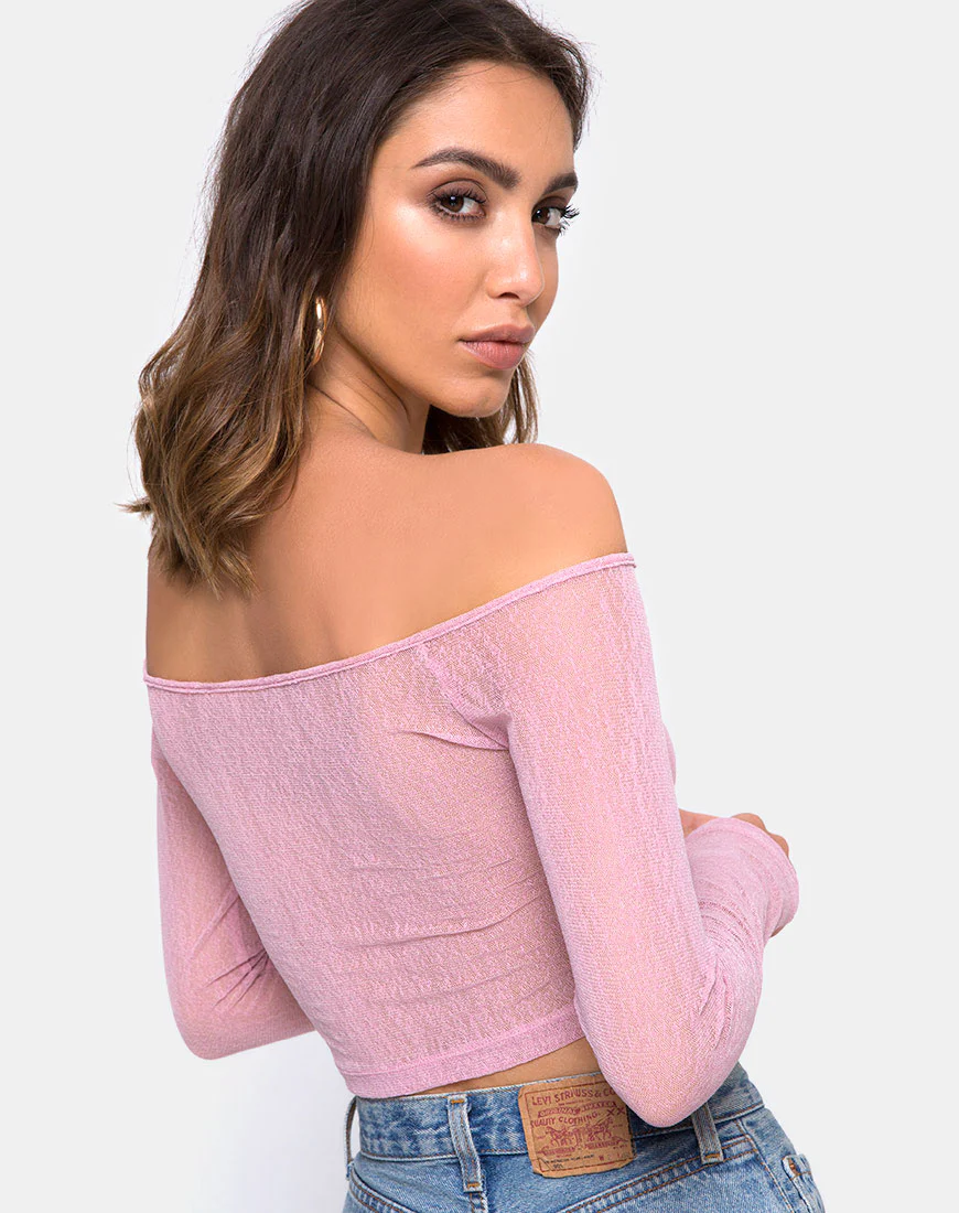 Ganida Crop Top in Sheer Knit Blush - Image 2