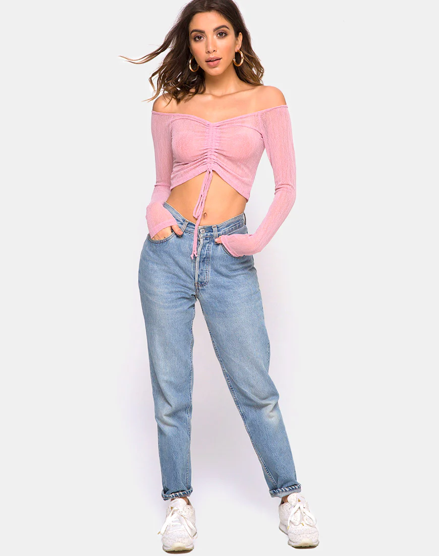 Ganida Crop Top in Sheer Knit Blush - Image 3
