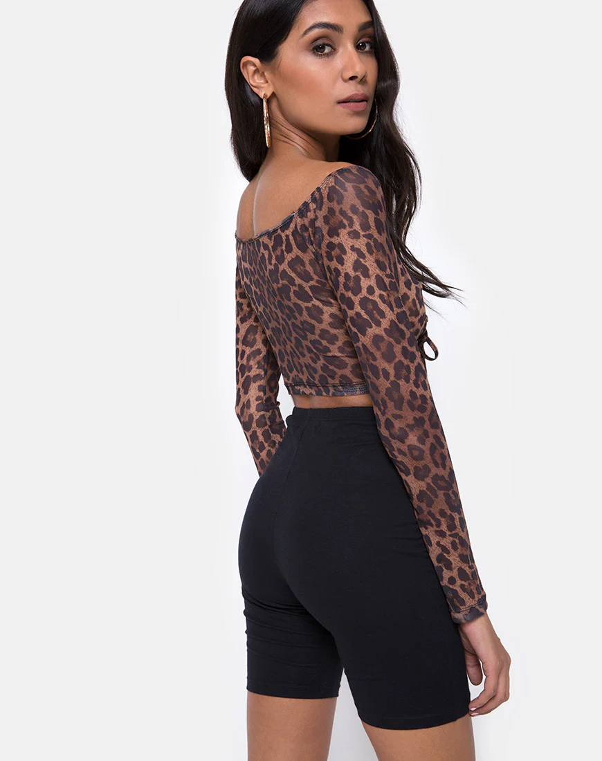 Ganida Top in Leopard Mesh - Image 2
