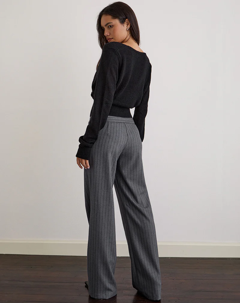 Ganta Slim Trouser in Pinstripe Charcoal - Image 4