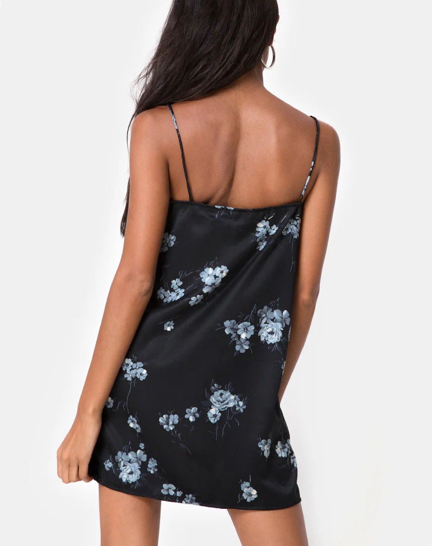 Gashi Slip Dress in Mono Flower Black Satin - Image 2