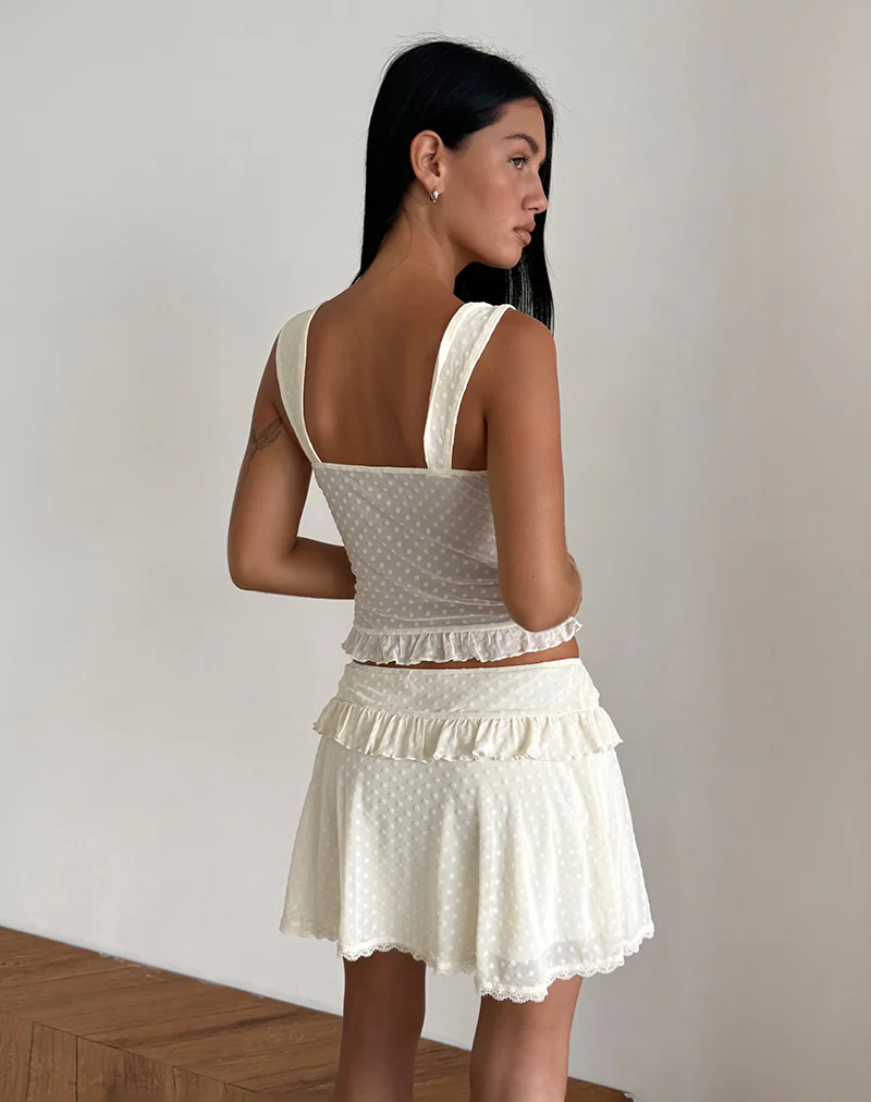 Gastri Mini Skirt in Ivory Polka Flock - Image 4