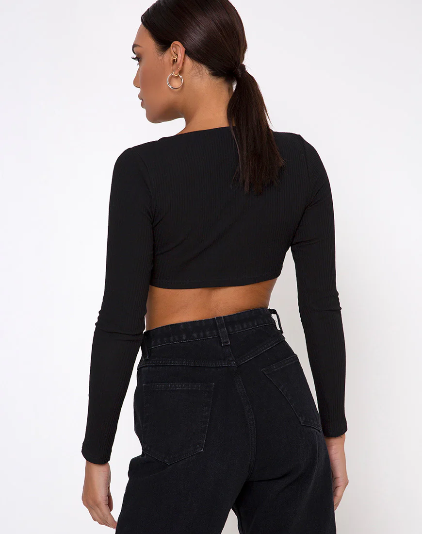 Gato Crop Top in Rib Black - Image 3