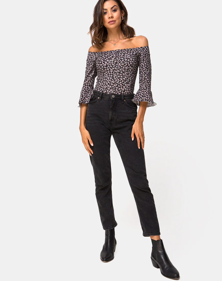 Gaton Bardot Bodice in Ditsy Rose Black - Image 3