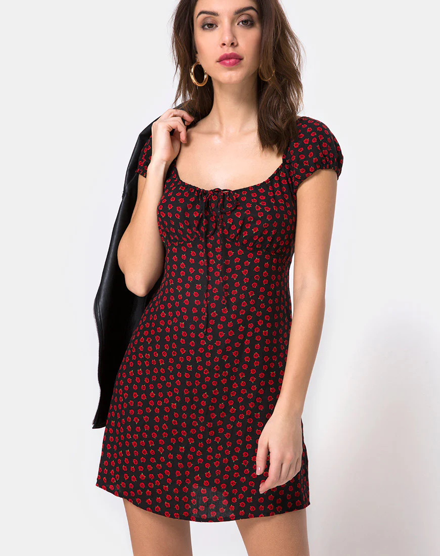 Gaval Mini Dress in Dotty Rose Black - Image 2