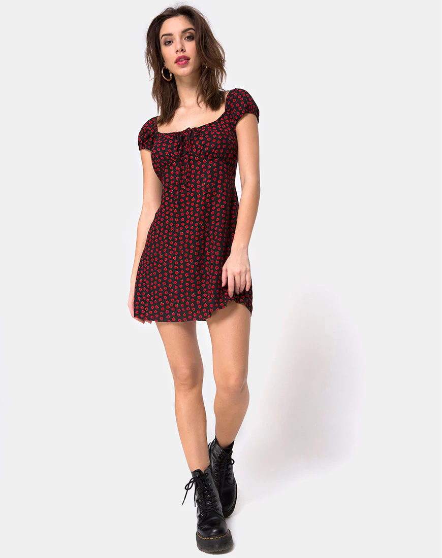 Gaval Mini Dress in Dotty Rose Black - Image 5