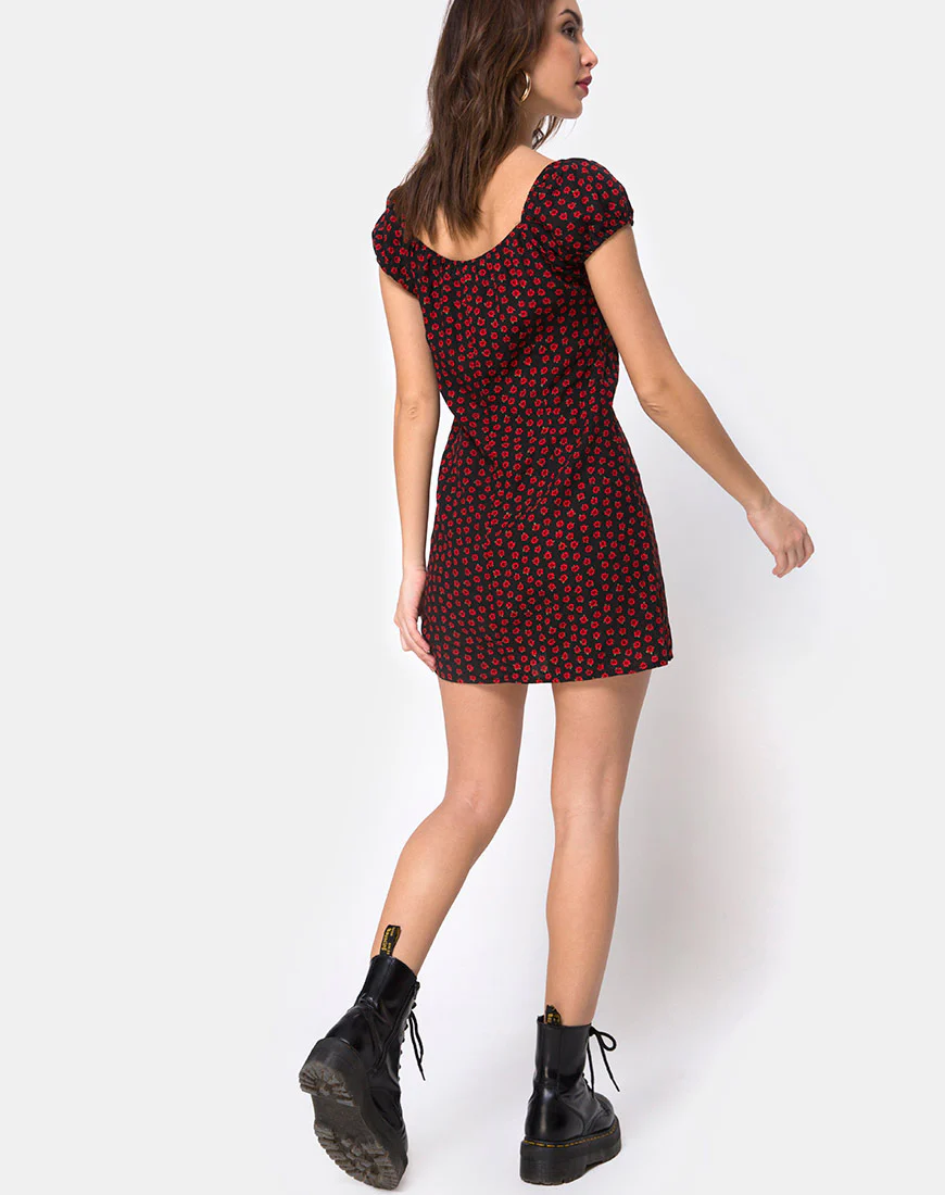 Gaval Mini Dress in Dotty Rose Black - Image 6