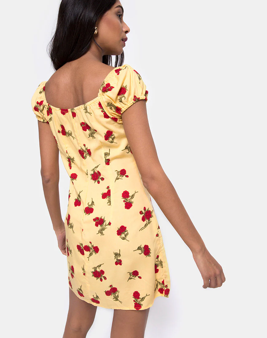 Gaval Mini Dress in Falling Rose Yellow - Image 3