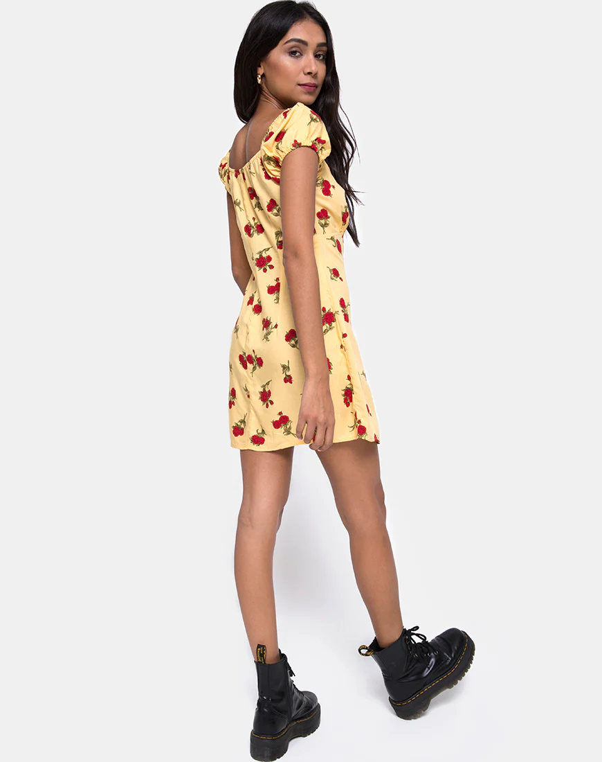 Gaval Mini Dress in Falling Rose Yellow - Image 5