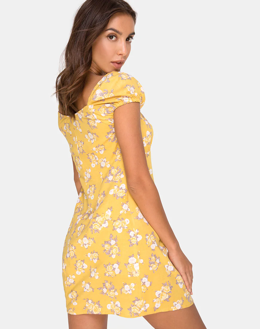 Gaval Mini Dress in Rose Bunch Yellow - Image 2