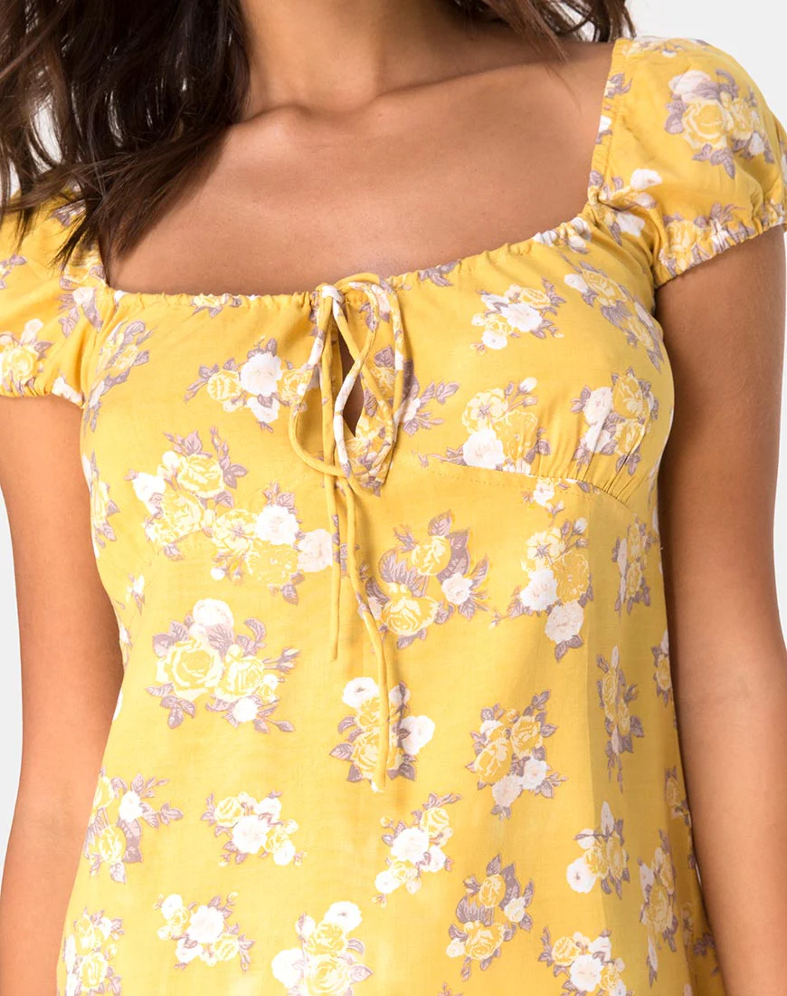 Gaval Mini Dress in Rose Bunch Yellow - Image 5
