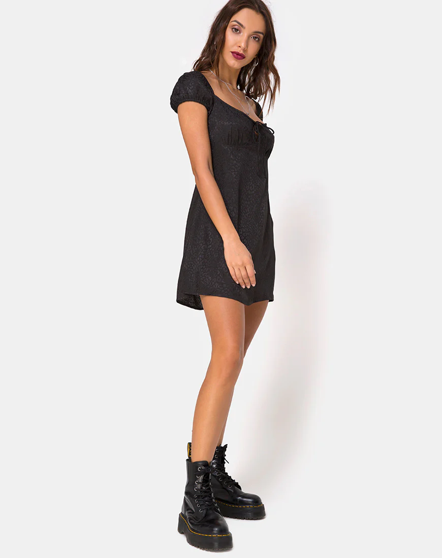 Gaval Mini Dress in Satin Cheetah Black - Image 3