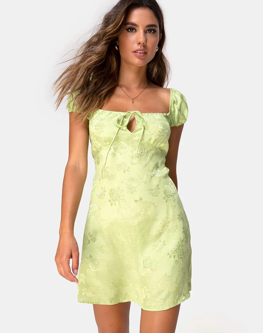 Gaval Mini Dress In Satin Rose Lime - Image 3