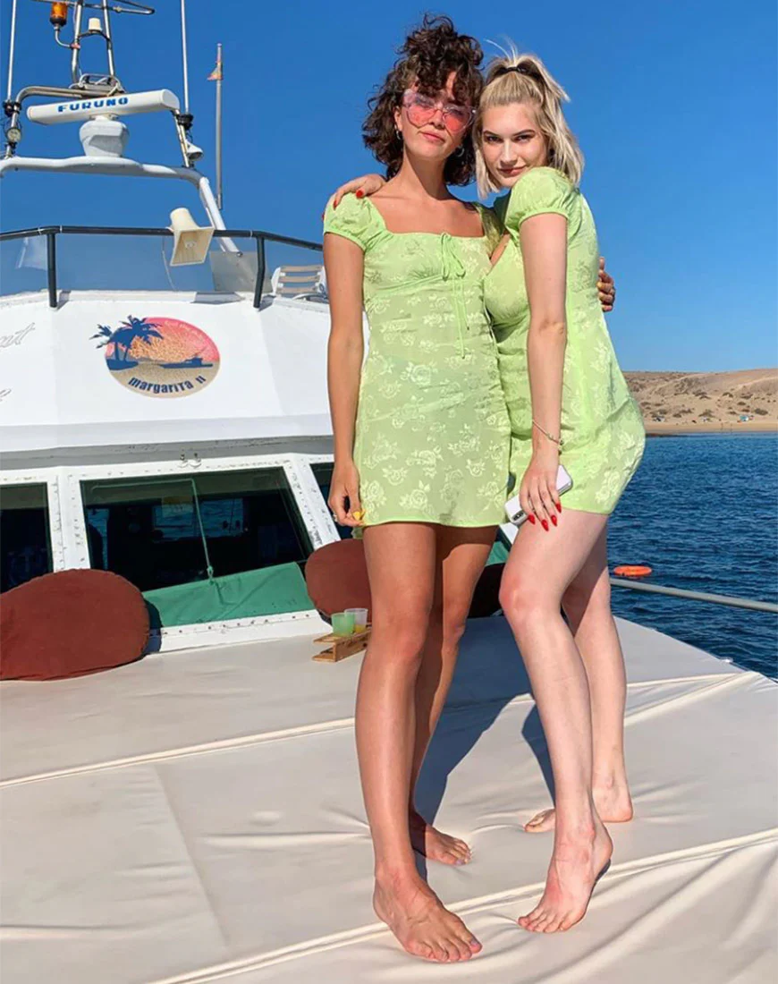 Gaval Mini Dress In Satin Rose Lime - Image 4