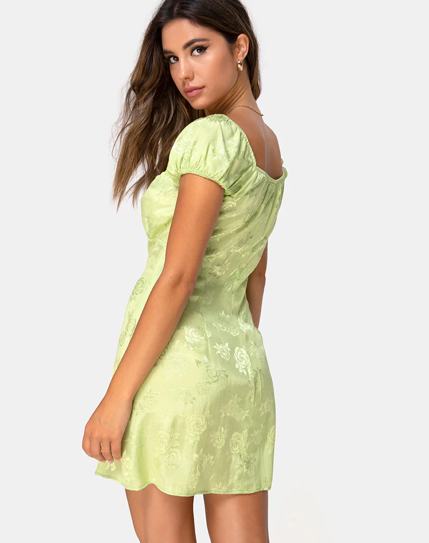 Gaval Mini Dress In Satin Rose Lime - Image 6