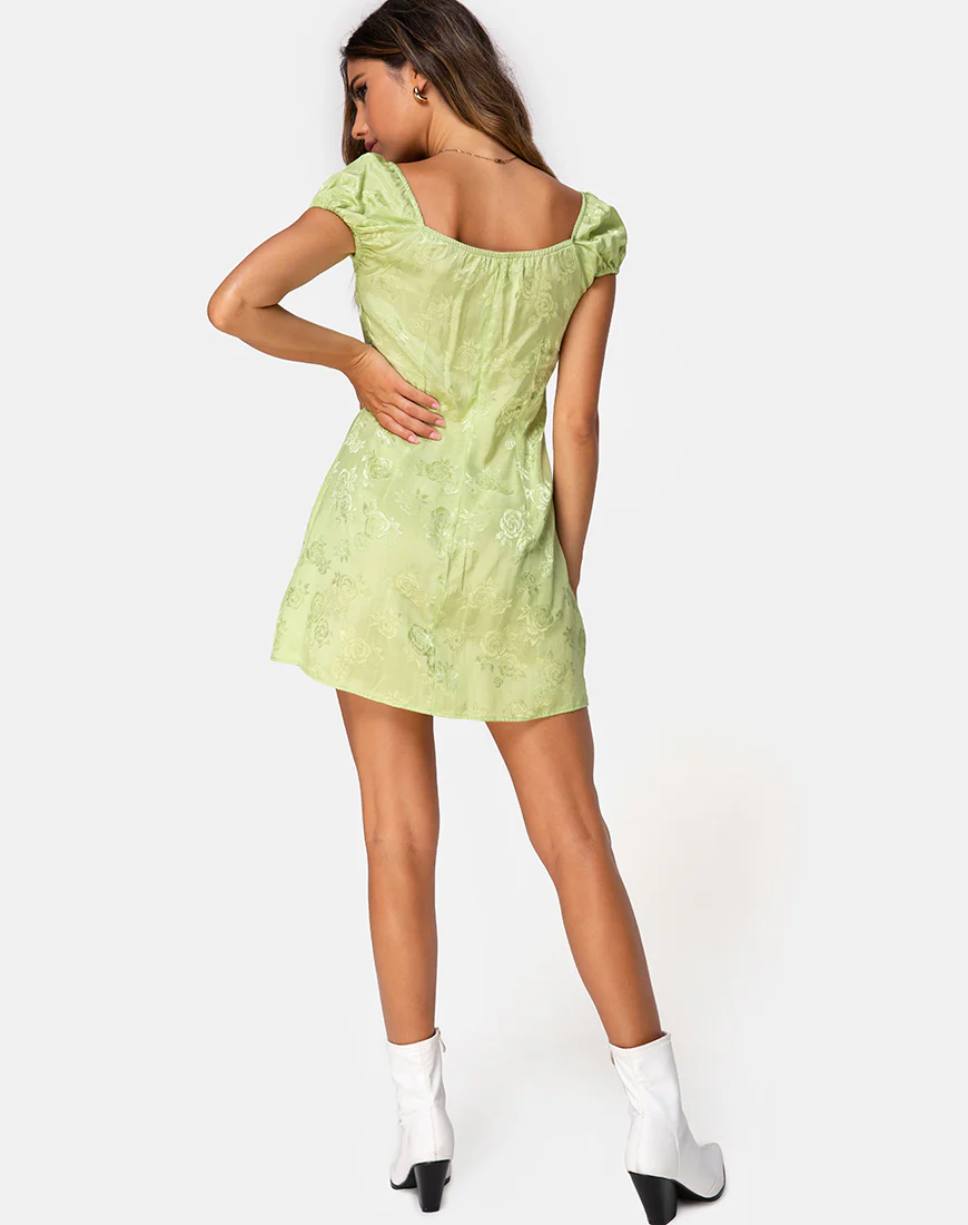 Gaval Mini Dress In Satin Rose Lime - Image 8