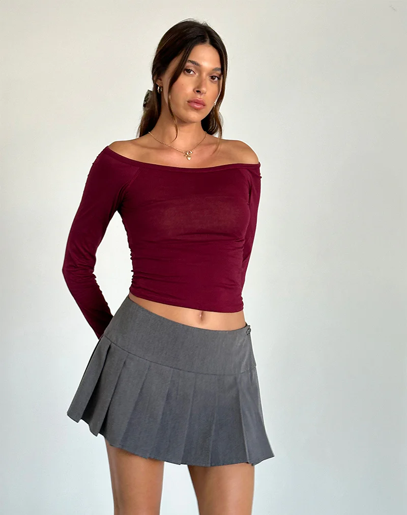 Gavya Bardot Long Sleeve Top in Burgundy - Image 3