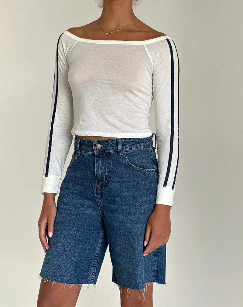 Gavya Long Sleeve Top in Off White with Navy Stripe - Image 2