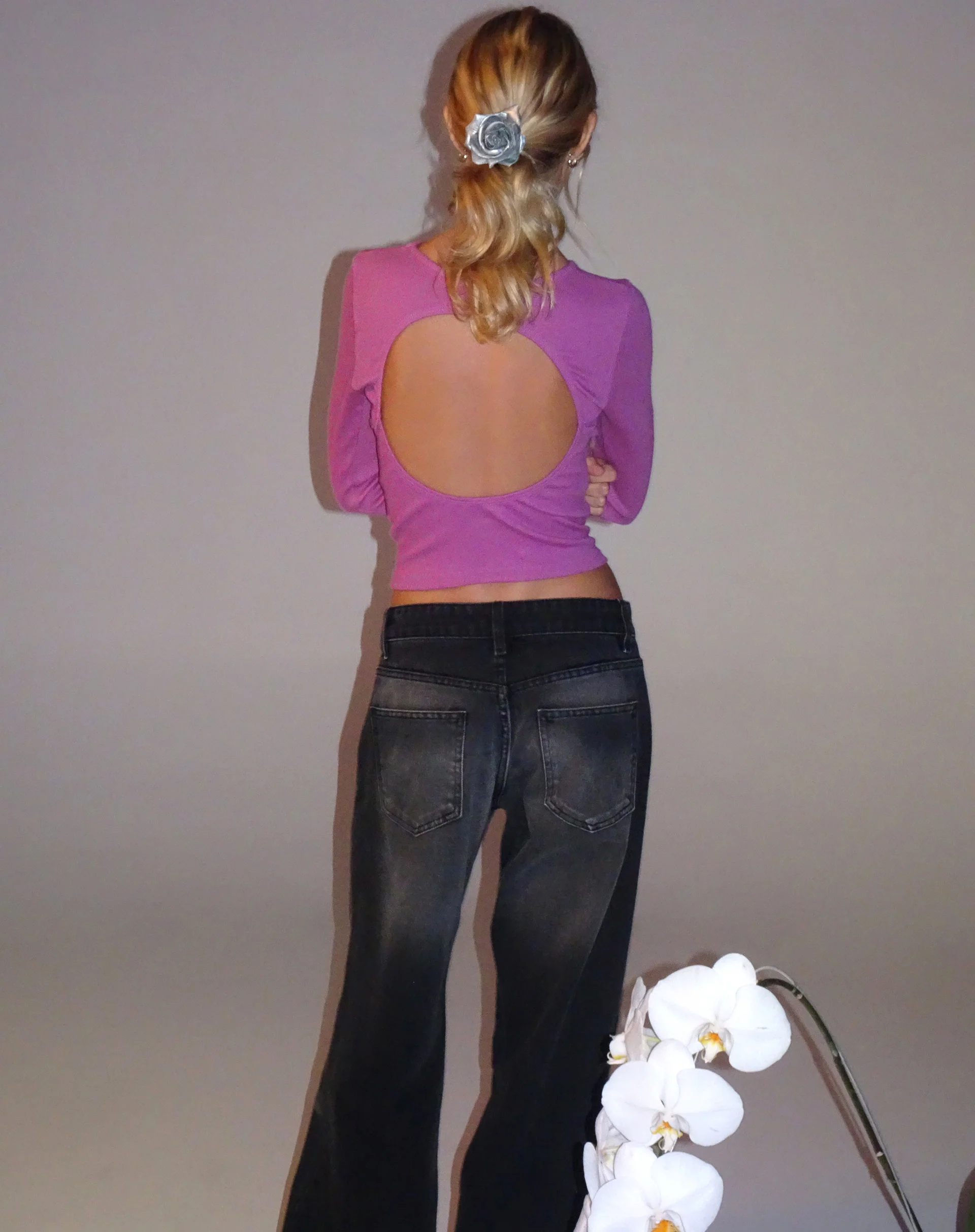 Gelbon Open Back Long Sleeve Top in Cashmere Pink - Image 4