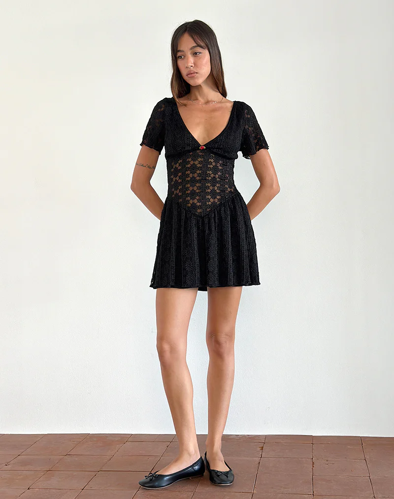 Geni Mini Dress in Regal Lace Black - Image 4