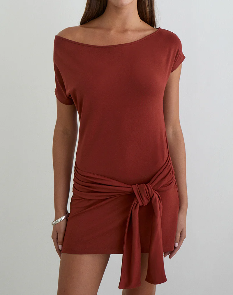 Genya Mini Dress in Jersey Fired Brick - Image 2
