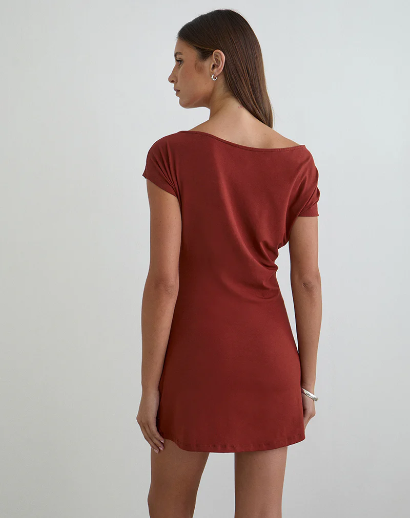 Genya Mini Dress in Jersey Fired Brick - Image 3