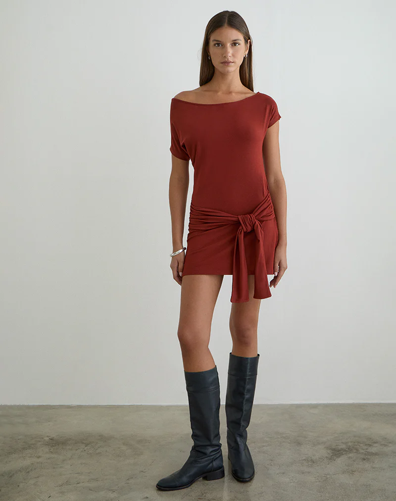 Genya Mini Dress in Jersey Fired Brick - Image 4