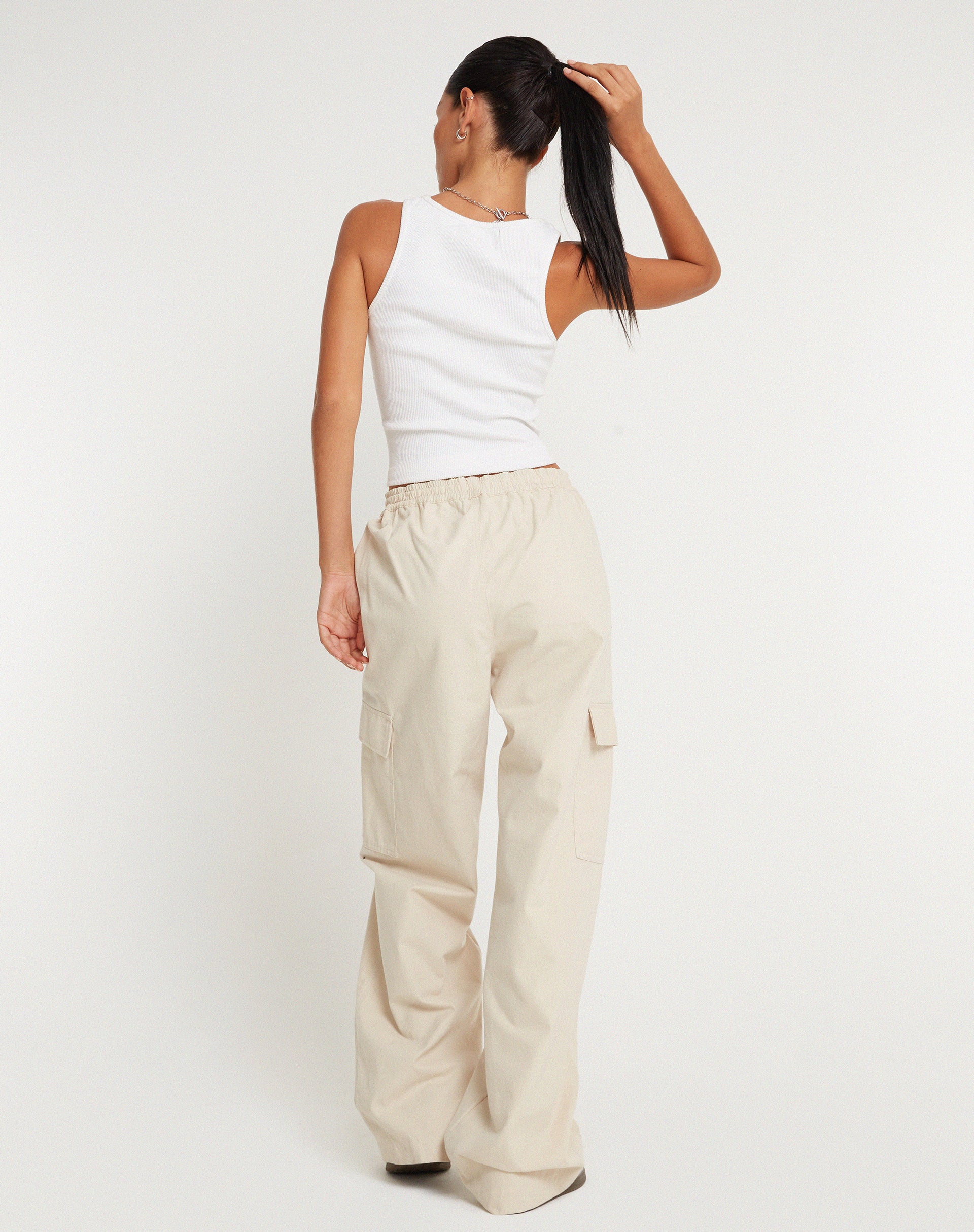 Geona Wide Leg Cargo Trouser in Ecru - Image 4