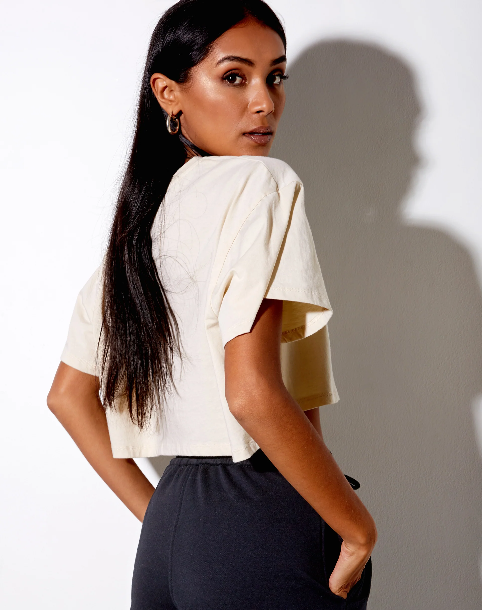 Georgi Cropped Tee in Stone 'Angel Energy' Wings - Image 3