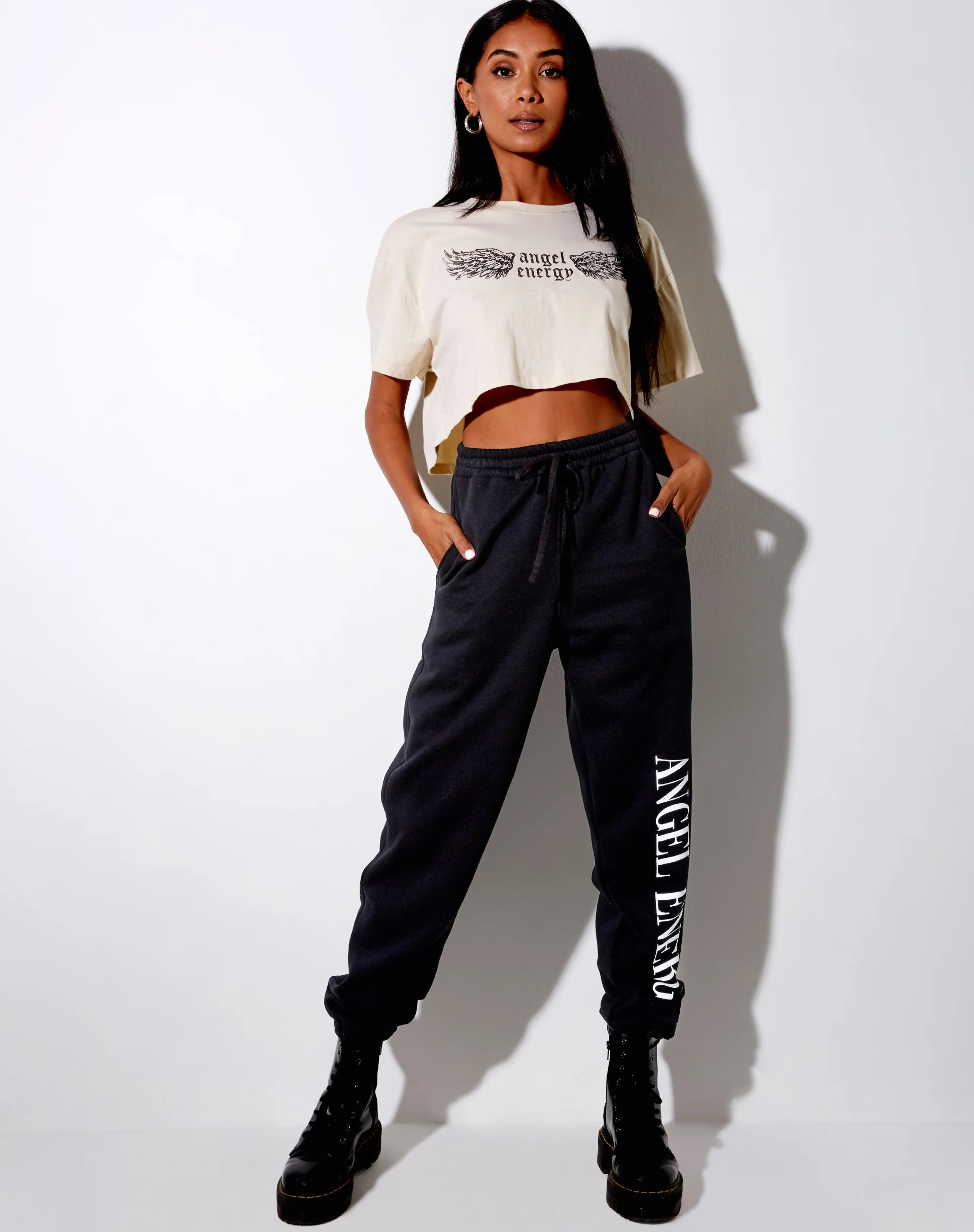 Georgi Cropped Tee in Stone 'Angel Energy' Wings - Image 4