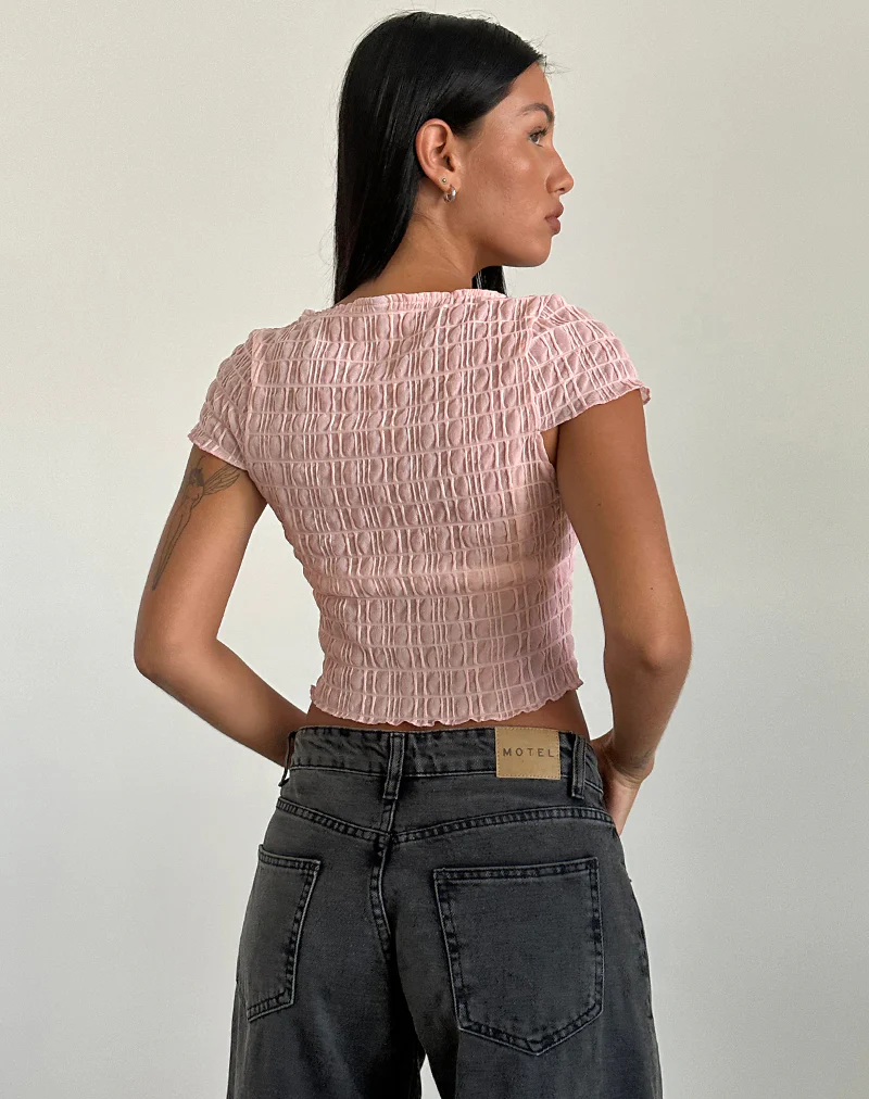 Georgia Textured Mesh Top in Blush Pink - Image 4
