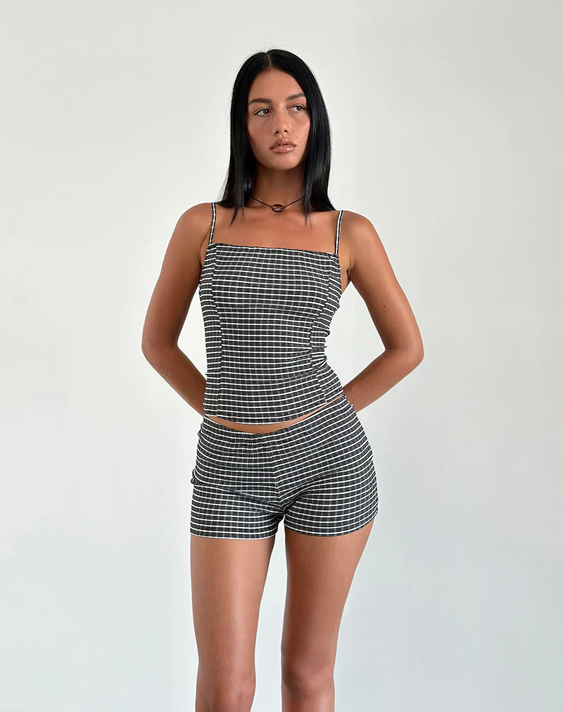 Ghibli Micro Shorts in Crinkle Check Black Grey - Image 2