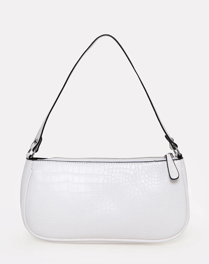 Gigi Shoulder Bag in Croc White - Image 4