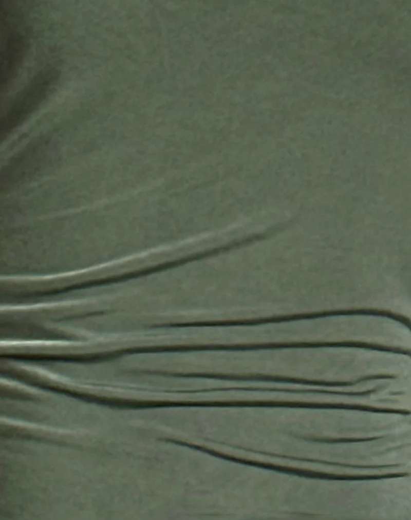 Gillian Long Sleeve Mini Dress in Slinky Khaki - Image 7