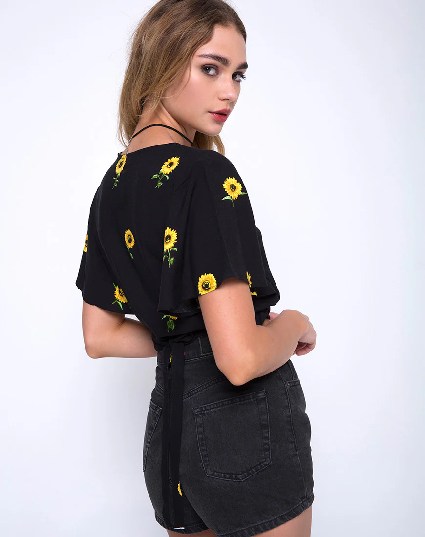 Gios Crop Top in Ditsy Sunflower - Image 2