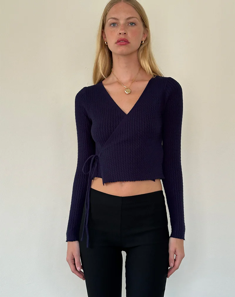 Gisela Knitted Wrap Cardigan in Midnight Blue - Image 3